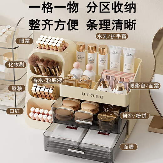 EACHY cosmetics storage box desktop dust-proof high-end large-capacity dressing table skin care product storage rack-cream yellow