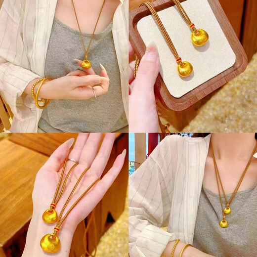 Huaiyin's new 18K Fat Fu gold baby small golden Tuo pendant safe lock necklace 3D hard gold Baifu pendant gift gift boutique small fat Fu pendant + black rope