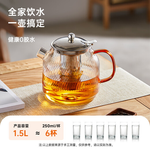 YIHUTEA teapot tea water separation teapot high borosilicate glass teapot kung fu tea set household kettle glass cold kettle 1500ML thickened high temperature resistant stainless steel liner