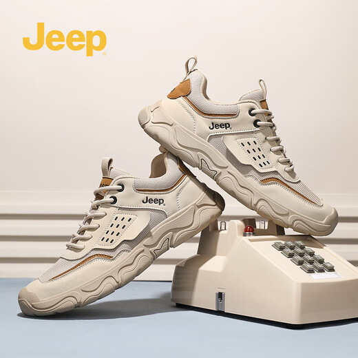 
Jeep Outdoor Men's Shoes Summer 2025 New Genuine Leather Non-Slip Casual Hiking Hiking Shoes Retro Trendy Workwear Shoes Sand Color 41 (Standard Sneaker Size)