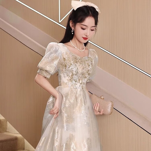 
Yinlan Color Evening Dress for Women 2025 New Small Birthday Banquet Engagement Dress Light Luxury Niche Vocal Art Exam Host Model 1 Picture Color M