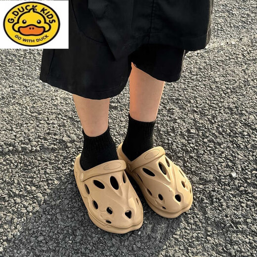 G.DUCKKIDS儿童洞洞鞋男童男款超火夏季男孩拖鞋2024新款防滑外穿女小孩凉鞋 黑色 16 内长cm