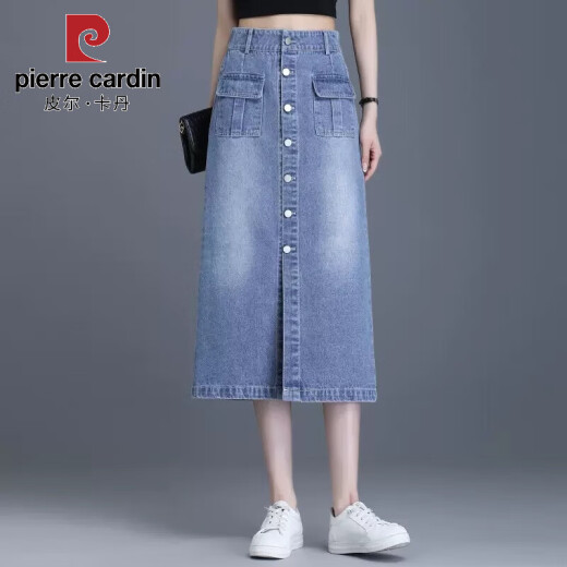 皮尔卡丹（pierre cardin）牛仔半身裙2025春秋新款小个子高腰开叉显瘦梨型包臀裙直筒裙 698#深蓝色 L