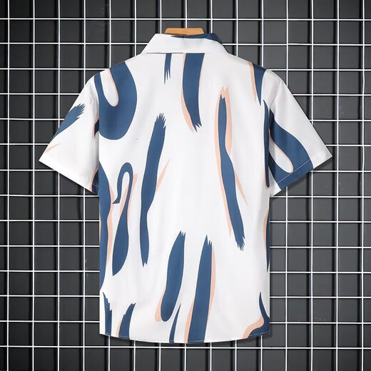 
Short-sleeved shirt men summer striped short-sleeved shirt men casual loose large-sleeved trendy floral shirt jacket square plaid [Storm 673] 2XL