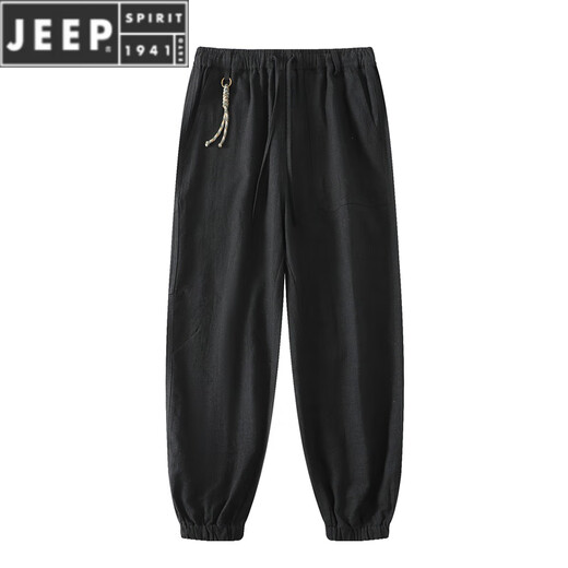 JEEP SPIRIT高端亚麻裤男夏季薄九分裤新中式男装套装宽松束脚工装裤棉麻裤子 麻色 2XL 150-165斤