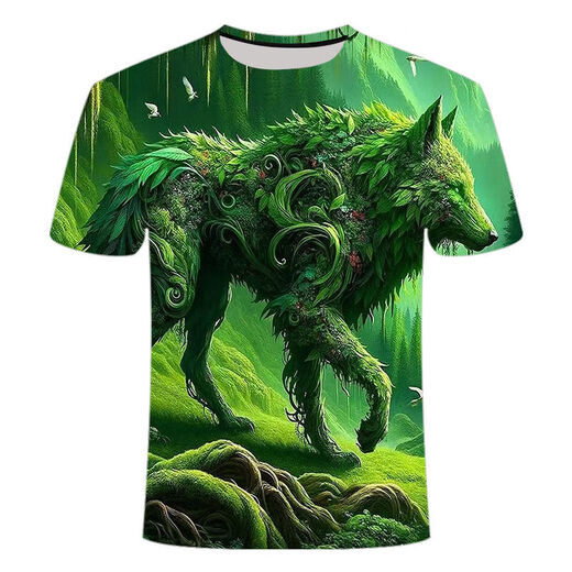 Neue High-End-trendige T-Shirts für Herren und Frauen koreanische und japanische Tierwolfsserie 3D-gedruckte Hemden modisch, vielseitig und gutaussehend, TXC6227 XS70-80jin [Jin gleich 0,5 kg] Universal Code