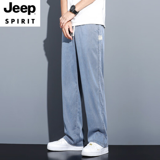 JEEP SPIRIT2025夏季垂牛仔裤男士宽松直筒休闲阔腿裤男潮牌冰丝薄款长裤男 1048蓝色 夏季薄.款 M 100-115斤