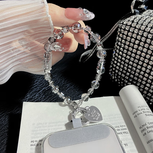 Beiyipin mobile phone lanyard wrist crystal high-end mobile phone chain hanging decoration gray rhinestone women's new flash diamond bracelet high-end pendant key hanging chain bag hanging pendant