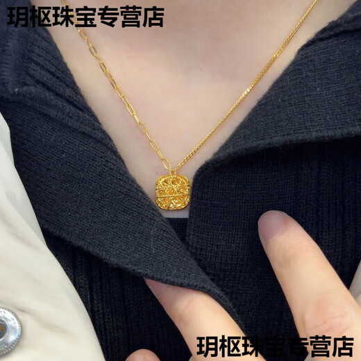 KZD sand gold brushed sugar cube pendant gold quality flash necklace gold plated niche fashion 45cm