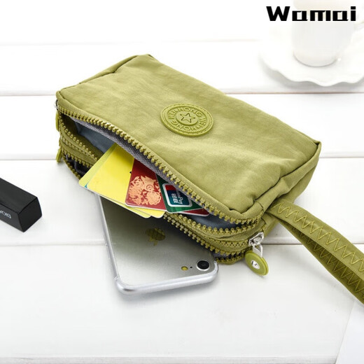 Orange Drei Reißverschluss große Kapazität Kupplungsbeutel Münze Brieftasche Taste großer Bildschirm Mobiltelefonbeutel Canvas Mehrzweckbeutel Frauenbeutel Länge 17 hellgrün