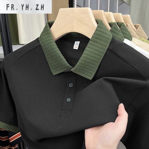 Fr.yh.zh War Horse Paul Short Cloud Summer Sports Men's Sports et Casual Versatile Business Business Color Color Polo T-shirt noir (829 # [modèle de couleur unie]) M 120Jin [Jin est égal à 0,5 kg] ou moins
