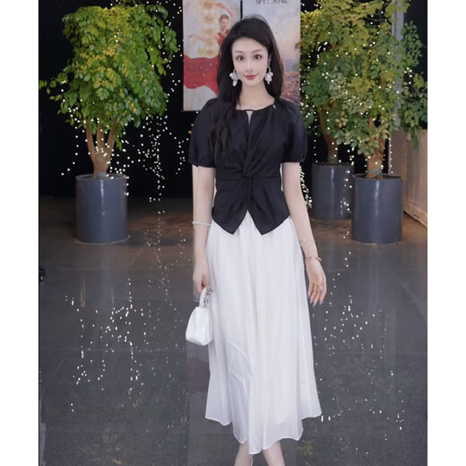 Gloria zweiteiliger Kleid Sommer Neues Produkt Temperament Slim Top A-förmiger Rock Pendeln formelle Kleidung 1E4LAB720 00B Black-1e4lab690 xl