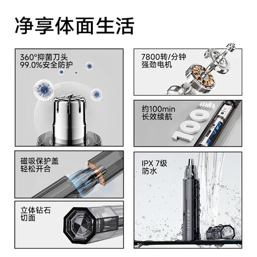 Beici H4 electric nose hair trimmer men's special rechargeable shaver nose hair trimmer shaves nose hair for husband and boyfriend birthday gift diamond gray