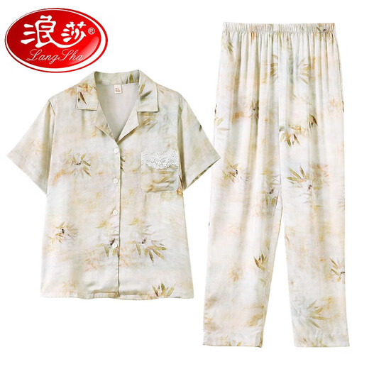 浪莎（LangSha）睡衣女士夏季短袖长裤中年妈妈套装感丝绸夏款半袖家居服外穿 6626 M (建议穿着体重80-100斤)