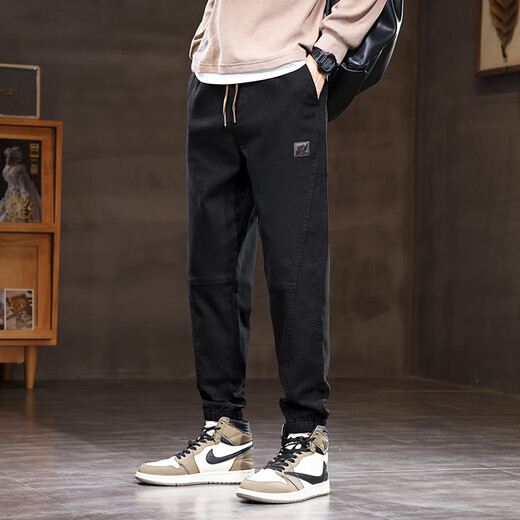 Chang Luzhu autumn casual pants men's loose foot ties sports Harun work trousers casual style 689 gray plush XL