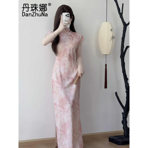 丹珠娜（DanZhuNa）新中式连衣裙女装2025夏季新款气质改良国风少女旗袍改良裙子夏天 9710粉色旗袍（无饰品） 2XL