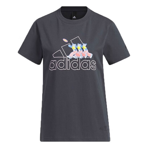 阿迪达斯（adidas）短袖T恤女装夏季新款印花Logo运动服卡通熊猫图案休闲圆领衫 IP3937深灰 S