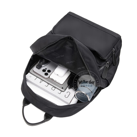 Walker Shop品牌轻奢双肩包男书包简约防水尼龙牛津布旅行电脑背包男女 时尚黑 [14寸] 43*32*13cm