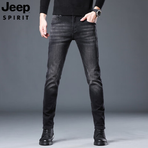 JEEP SPIRIT吉普黑色牛仔裤男士直筒修身宽松直筒春秋休闲时尚男裤潮流长裤子 6189黑色 28 【建议90-105斤】