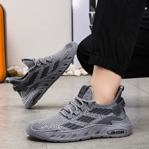 Zhedun 45464748 Extra große Größe Herrenschuhe Frühling und Sommer Neues atmungsaktives Mesh-Schuhe Herren Feijie Running Casual Sports Schuhe FH-9925 Gray 40