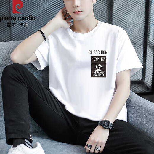 皮尔卡丹（pierre cardin）夏季纯棉短袖t恤男潮牌青少年半袖体恤初中高中学生帅气夏装上衣 两件划算HG-T9920白色+T9902白色 M 110斤以下
