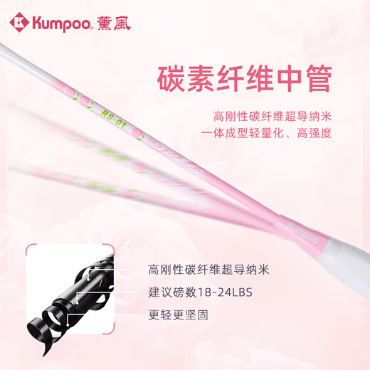 薰风（KUMPOO）羽毛球拍双拍超轻碳素纤维熏风RS01对拍初恋粉+碧落蓝（已穿线）