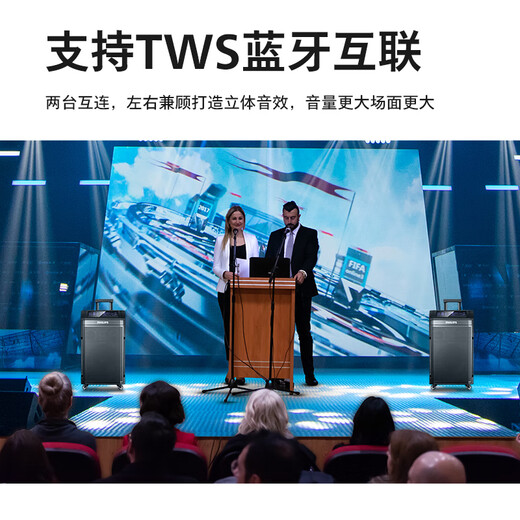 Philips outdoor stage high-power square dance audio mobile portable trolley commercial conference speaker wireless Bluetooth high-volume karaoke amplification with dual microphone SD190 karaoke system + horn tweeter