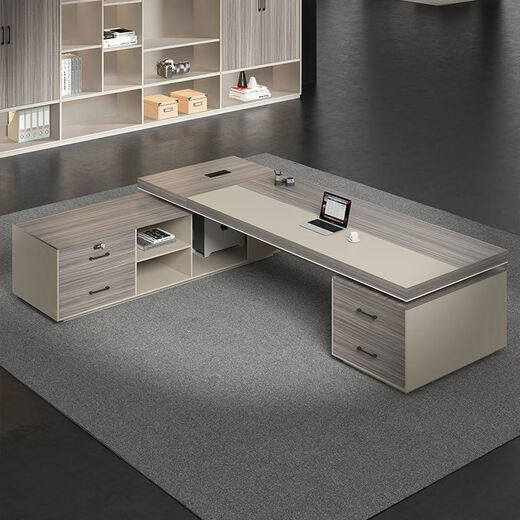 Boss desk office desk and chair combination simple modern light luxury double cabinet executive desk manager desk executive desk furniture McKinley + Khaki installation consultation customer service 1.6 meters + classic single cabinet Qiancheng package delivery