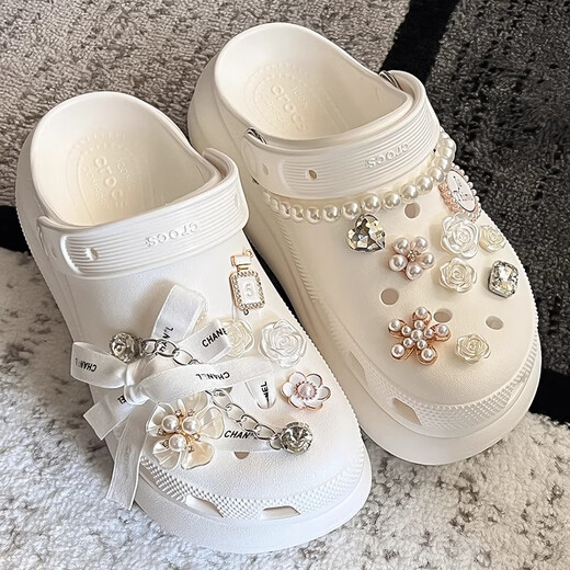 Accesorios de zapatos de cueva de Ouyin Flores Flores de bricolaje Accesorios decorativos Zapatos para mujeres Joyas de diálogo Rhinestone Hebillas de zapatos extraíbles [Zhiwanzhuhua] Accesorios de zapatos (excluyendo zapatos) Incluye 14 piezas de accesorios + cadenas de perlas + cadenas de diamantes + cintas