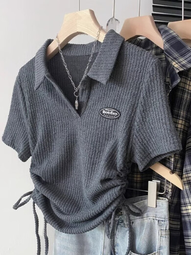 GTYUWVG3895 Les gens collectent la chemise à manches courtes du col American Collar à manches courtes pour les femmes en été Nouveaux bracelets plissés à crampons et Slim Abricot Top - (Nouveau style pas illuminé) Nouveau été S Convient pour 60--85 Jin [Jin est égal à 0,5 kg] de bonne qualité de bonne qualité
