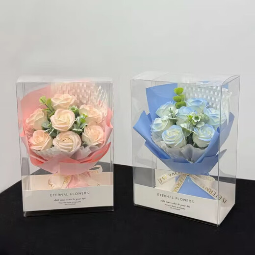 迷你口袋见面小花束玫瑰向日葵永生花仿真花伴手礼生日女神节礼物 小花束-棕色+粉玫瑰 1支