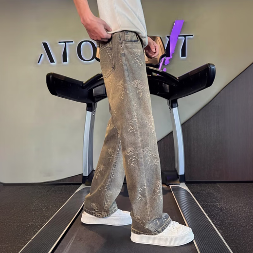 Yiran presents straight jeans for men, handsome and high-end machete pants, trendy slimming and loose men's pants, spring and autumn new casual pants, light blue L recommended 120-135 Jin Jin equals 0.5 kg