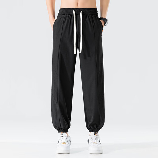 
ROMON casual pants for men in summer cool breathable legs trousers for men mesh versatile sports pants ZH983 black XL