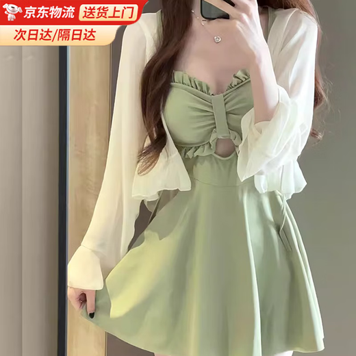 Quchen swimsuit for women in hot springs 2025 new hot spring swimsuit slimming swimsuit swimsuit for women skirt style beach skirt avocado green swimsuit (with jacket) one size fits all recommended 70-120Jin Jin equals 0.5 kg