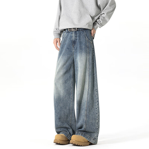 Foss Phil American Scimitar Jeans Primavera y verano Lavado holgado de verano Pantalones de hojastro informales DJ-25002 Blue XL [recomendado 150Jin [Jin equivale a 0.5 kg] -170Jin [Jin equivale a 0.5 kg]]]