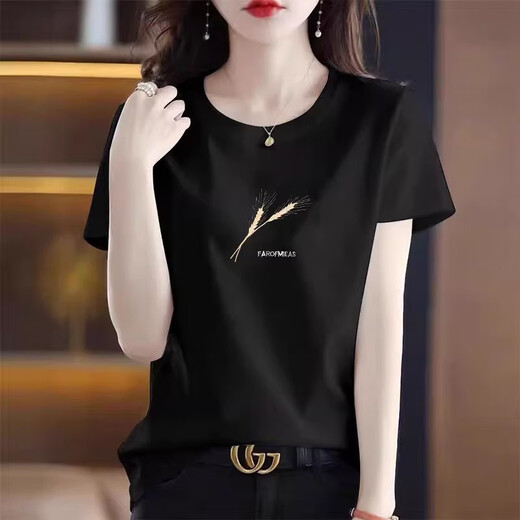 TAGD light luxury high-end brand simple pure cotton short-sleeved 2025 summer new fashion Korean printed short-sleeved T-shirt for women 6193 powder M
