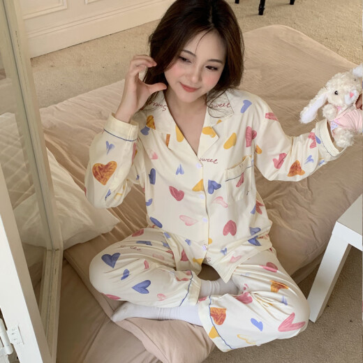 Rongxitu Frühlings- und Herbst-Dünn-Pyjamas Frauen langärmelige Heimkleidung Set Q9227# 175 L