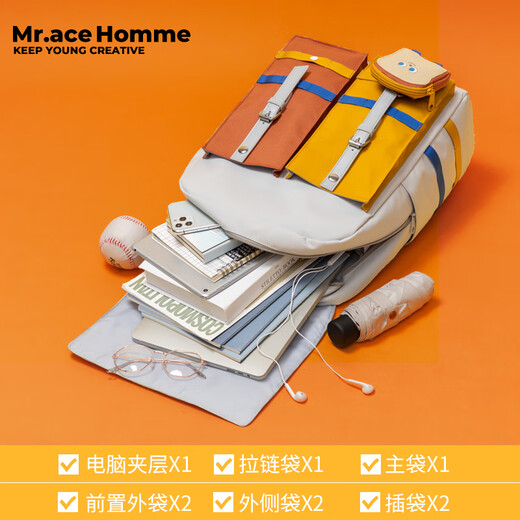 Mr.ace Homme吃货 大容量双肩包女ins小众学生书包初中电脑背包旅行 吃货系列 