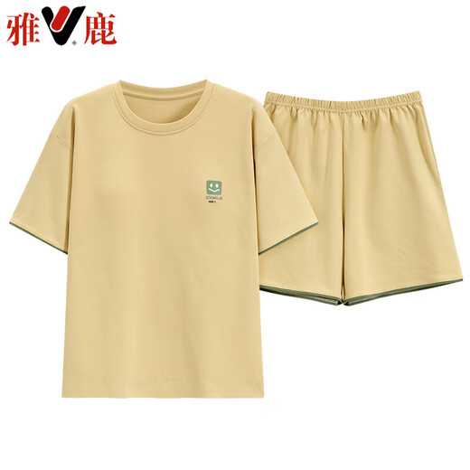 雅鹿睡衣女夏季纯棉短袖短裤简约休闲全棉薄款可外穿家居服套装 Z9854 M 建议80-100斤