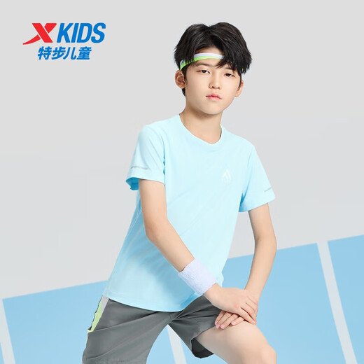 
XTEP (XTEP) children's summer short-sleeved sweater for short T-medium-sized children's boys breathable and comfortable sports and casual T-shirt Sky Blue [9215] 120 cm