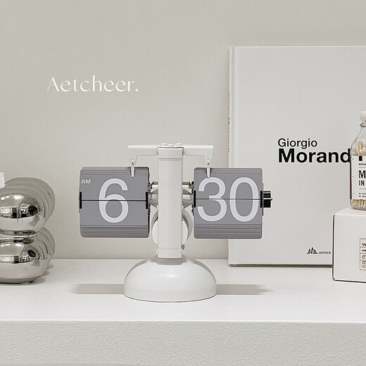 OUOETY creative internet celebrity mechanical automatic page turn clock digital table clock seat clock retro clock living room simple ornament table 1048 automatic page turn clock [milk white] with dedicated electricity 8 inches