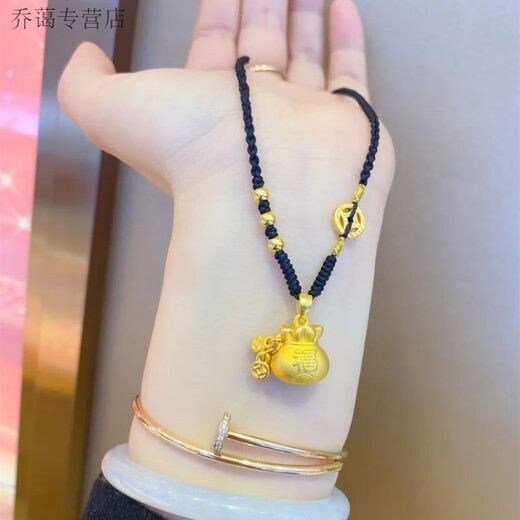 Chuji old phoenix gold gold gold bag 999 pure silver ancient method blessing bag pendant women's coin blessing brand necklace new transfer braided version