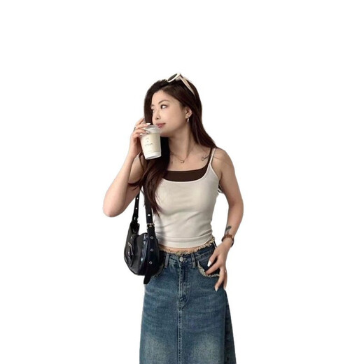 
Dan Nanwei 6625# Korean Society layered contrasting color integrated cup vest for women spring and summer comfortable slim solid color inner beautiful back top black =80-130Jin [Jin equals 0.5 kg] Universal size