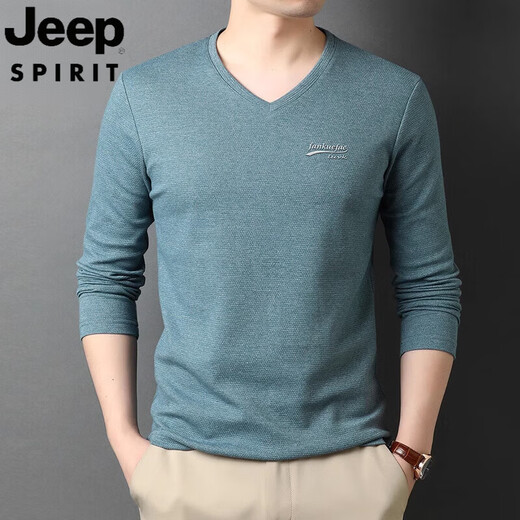 
JEEP SPIRIT spring and autumn long-sleeved T-shirt for men's chicken heart neck V-neck base shirt for middle-aged and young people thin inner wear casual shirt trendy 9863 leather powder M 105 suggests 100-120Jin [Jin equals 0.5 kg]