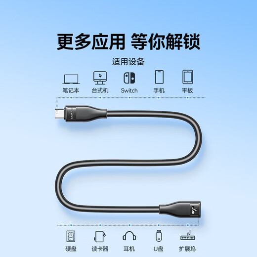 山泽Type-c延长线公对母1.5米 USB-C3.2gen2全功能扩展线转接4K投屏手机笔记本PD100W充电数据线CMCF15