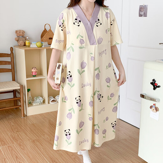 短袖孕妇睡衣裙夏季待产裙带胸垫宽松大码产检服怀孕期外穿家居服 ISY-16813#短袖裙带胸垫 L码 (推荐体重90-120斤左右)