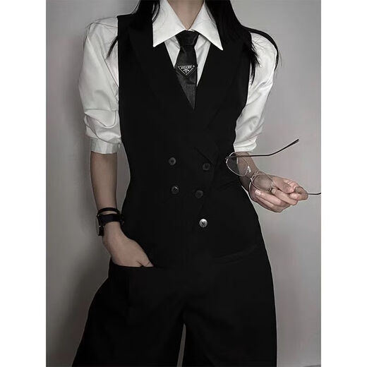 XingSuyao (Xingsuyao) Suit Vest Men and Women Style Neutral Handsome Senior British Gun Colliline Businet Slim Vest Clip Casual Horse Clip noir Vente Black Kirt + Tie noire + Pantalon noir XL Suggestions [125-140]