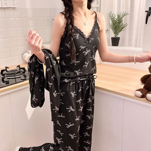 Lexi Beilu Spring V-Neck Pyjamas Frauen-Drei-teiliger Set mit Brustpaddleboard süße Heimkleidung JHX-13803P#GRAY 180 XL