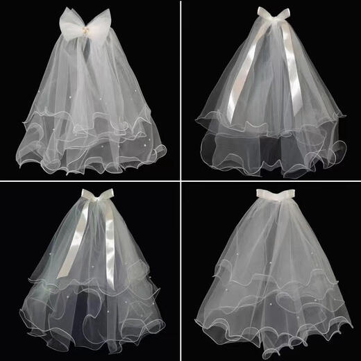 Fat Donglai's same style DL 1998 veil with certificate, luminous proposal, Kindergarten March 8th Goddess Day event props, simple adult bow veil, about 75CM long, 60cm-80cm