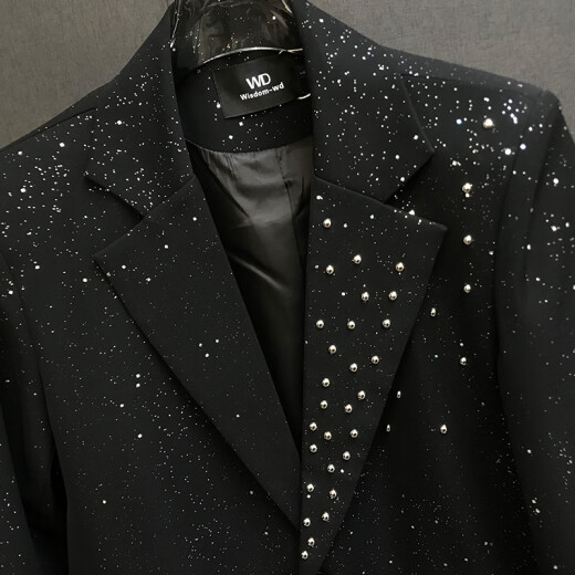 温弥西服带星星男春季重工钉珠设计西装士感时尚潮流宽松满天星闪闪外 黑色6210成满天星西装外套 L 135-158斤